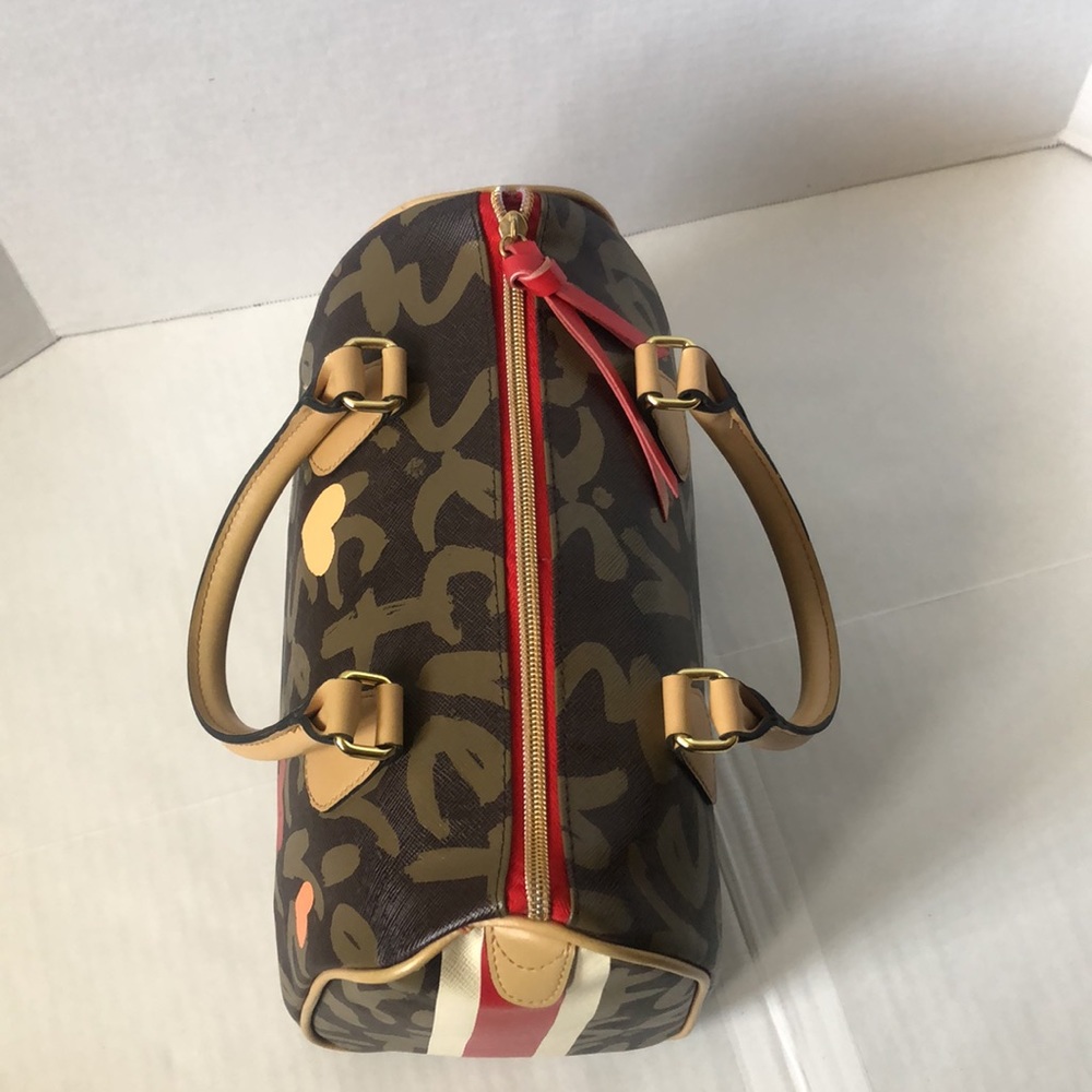 Victoria's Secret Brown Graffiti Heart Satchel with Red and Orange Accents - Picture 10 of 16